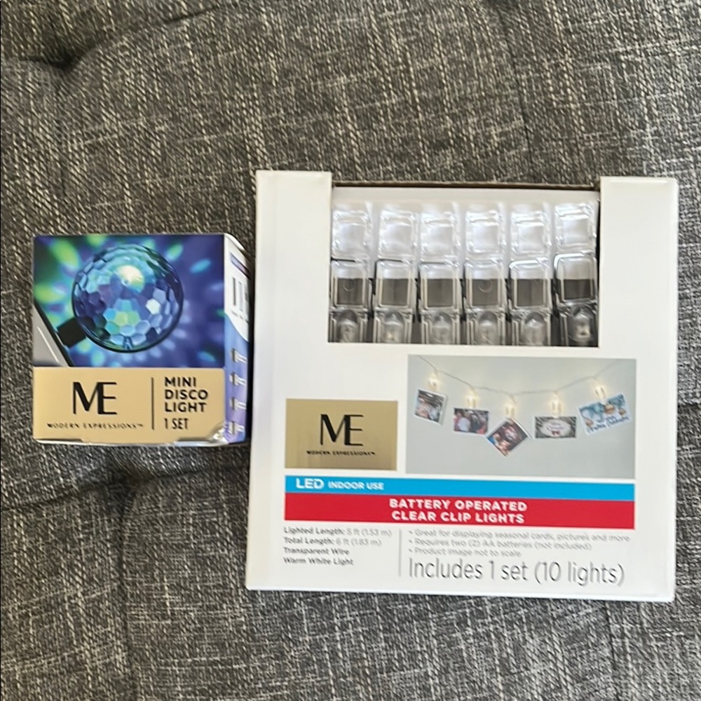 NIB. ME LED Clip Lights and Mini Disco Light Set